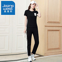 百亿补贴：JEANSWEST 真维斯 运动套装女夏季2023新款减龄休闲气质短袖跑步服两件套潮