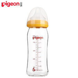 Pigeon 貝親 寬口徑玻璃奶瓶  240ml黃色M奶嘴（3-6月）