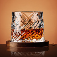 空座汀创意洋酒杯带底座威士忌杯玻璃果汁杯家用水杯旋转啤酒烈酒白酒杯 钻石纹+底座