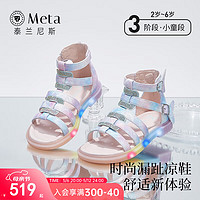 泰兰尼斯meta夏季新款女童公主鞋闪灯鞋小女孩儿镂空发光罗马凉鞋 彩色