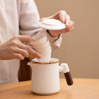 苏氏陶瓷（SUSHI CERAMICS）描金羊脂玉瓷手柄快客杯旅行包茶具