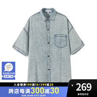 美特斯邦威牛仔短袖男2024夏季新款宽松舒适质感面料印花牛仔衬衫 牛仔