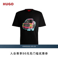 HUGO男士2024夏季汽车艺术印花宽松版型棉质T恤 001-黑色 EU:S