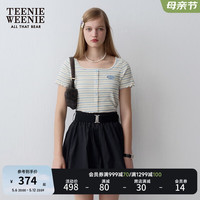 Teenie Weenie小熊2024年夏季新款条纹短袖T恤弹力少女感上衣短款 撞色 1