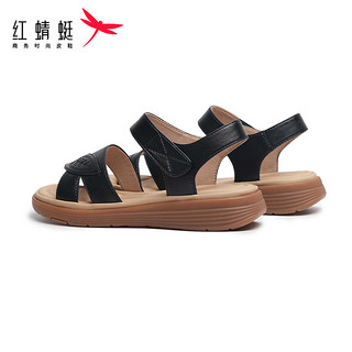 红蜻蜓凉鞋2024夏季舒适软底防滑中老年凉鞋 WJK24842黑色37