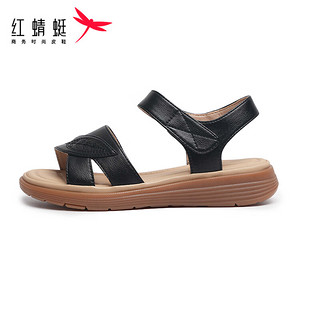 红蜻蜓 凉鞋2024夏季舒适软底防滑中老年凉鞋 WJK24842黑色38