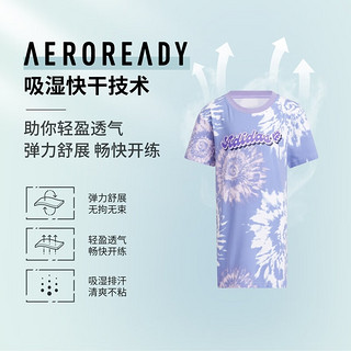 adidas阿迪达斯轻运动女小童装夏季速干宽松圆领短袖连衣裙 白/淡紫 104CM