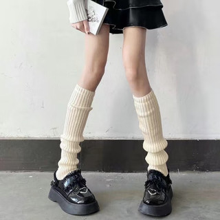 冬雾白色袜套女秋冬针织堆堆袜显腿细粗腿辣妹百搭简约腿套保暖袜子女 白色 均码