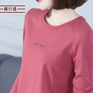 横行道2024韩版女装纯色打底衫宽松字母印花圆领长袖上衣服体恤 白色 L