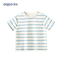 aqpa [UPF50+]儿童撞色短袖T恤夏季男童女童条纹上衣 蓝色条纹 80cm