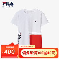 FILA斐乐儿童童装上衣2024夏季新款中大童女童运动网球短袖T恤 玉石白-WT 1