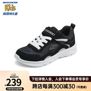 Skechers斯凯奇童鞋2024春男童网面透气运动鞋舒适轻便休闲鞋405283L 黑色/白色/BKW 40码