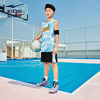 鸿星尔克（ERKE）童装男中大童无袖套装儿童夏季篮球套装海域蓝色组160