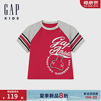 Gap男幼童2024夏季撞色小熊logo插肩短袖T恤儿童装上衣465349 红色 90cm (1-2岁) 亚洲尺码