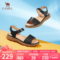 骆驼(CAMEL)休闲凉鞋女舒适便穿牛皮平跟魔术贴凉鞋 L24M007605