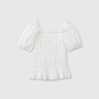 Gap 盖璞 女士纯棉褶皱泡泡袖衬衫法式复古短袖上衣465679 白色 XS