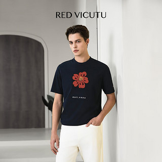 威可多（VICUTU）男士短袖T恤24年夏季时尚潮流休闲简约黑色半袖VRW24264986 深蓝色 180/96A
