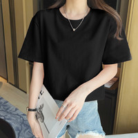 真维斯黑色纯棉短袖t恤女2024新款爆款夏季纯色时尚简约上衣GX 黑-j纯色 S
