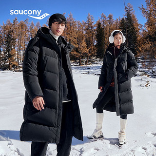 saucony 索康尼 中长款羽绒服秋冬保暖加厚白鸭绒羽绒服连帽外套男