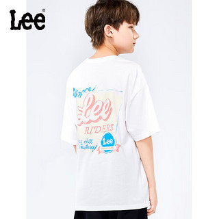 Lee儿童短袖T恤2024春夏纯棉后背LOGO印花宽松舒适运动上衣童装 白色 140cm