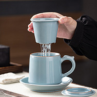 金镶玉 镶玉陈文德大师汝窑陶瓷茶水分离泡茶杯老板办公杯龙华天福办公杯