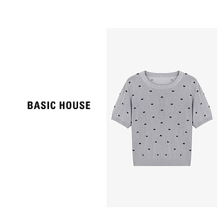 Basic House/百家好春季百搭蝴蝶结印花时尚针织衫-B0624B5I172 麻浅灰 L110-125斤