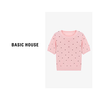 Basic House/百家好春季百搭蝴蝶结印花时尚针织衫-B0624B5I172 麻浅灰 L110-125斤