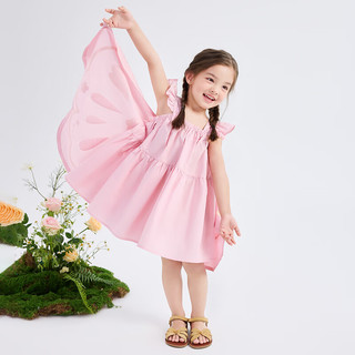 笛莎（DEESHA）童装女童连衣裙2024夏季新款女宝宝趣味甜美小飞袖飘逸裙摆连衣裙 蜜桃粉