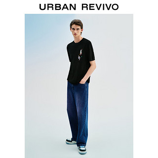URBAN REVIVO 男装潮流设计感刺绣撞色短袖针织衫UMV940021