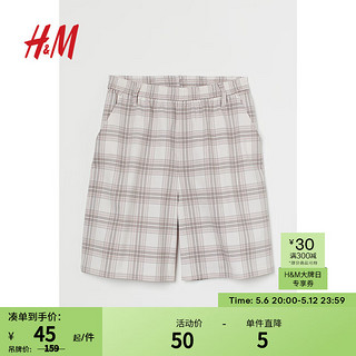 H&M 女装休闲裤夏装女新款休闲时尚高腰阔腿清凉短裤1021731 米灰色/格纹 170/88