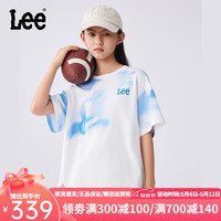 李 Lee男女童夏季纯棉短袖T恤2024休闲儿童夏装扎染半袖上衣打底衫 月光白 120cm