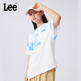 Lee男女童夏季纯棉短袖T恤2024休闲儿童夏装扎染半袖上衣打底衫 月光白 120cm