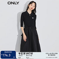 ONLY 新款针织拼接百搭黑色A字收腰连衣裙女|122407032 H1Z 黑色BLACK 165/84A/M