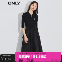 ONLY针织拼接百搭黑色A字收腰连衣裙女|122407032 H1Z 黑色BLACK 165/84A/M