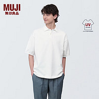 无印良品 MUJI 男式防紫外线天竺编织针织短袖POLO衫 防晒AA0QDA4S 白色 M (170/92A)