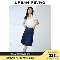 URBAN REVIVO UR2024夏季女装时尚复古宽松百搭压褶牛仔半裙UWU840048 蓝色 XXS