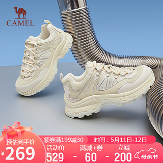 CAMEL 骆驼 户外休闲鞋女撞色拼接网面绑带运动鞋 L24S229089 米色 35