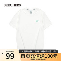 斯凯奇（Skechers）T恤男女款夏季短袖简约透气百搭运动上衣L223U046 棉花糖白/0074 L