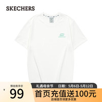 SKECHERS 斯凯奇 T恤男女款夏季短袖简约透气百搭运动上衣L223U046 棉花糖白/0074 L