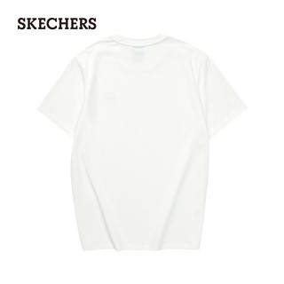 SKECHERS 斯凯奇 T恤男女款夏季短袖简约透气百搭运动上衣L223U046 棉花糖白/0074 L