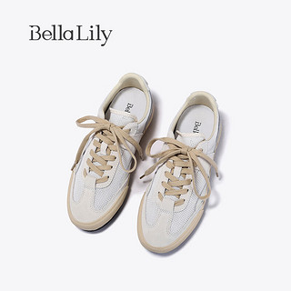 Bella Lily2024春季潮流灰色德训鞋女网面透气板鞋显瘦平底鞋 米白 38