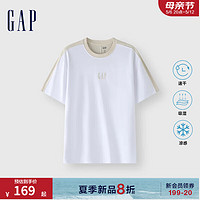 Gap男女装2024夏季吸湿速干凉感拼色logo短袖T恤上衣464169 白色 185/104A(XXL) 亚洲尺码