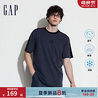 Gap男女装2024夏季吸湿速干凉感拼色logo短袖T恤上衣464169 黑灰色 165/88A(S) 亚洲尺码