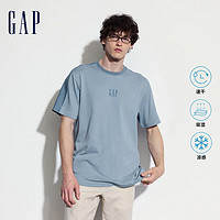 Gap男女装2024夏季吸湿速干凉感拼色logo短袖T恤上衣464169 蓝灰色 175/96A(L) 亚洲尺码