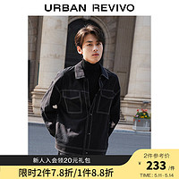 URBAN REVIVO UR2024春季男装时尚撞色明线对称口袋翻领夹克UMU140014 黑色 S