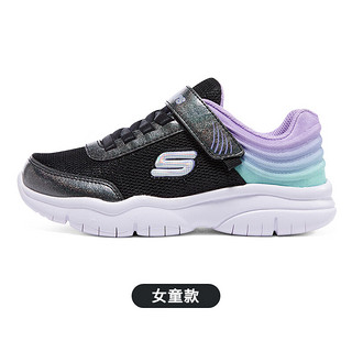 斯凯奇（Skechers）斯凯奇儿童鞋魔术贴小白鞋男女童休闲运动鞋中大童跑步鞋 女童/黑色/多彩色/BKMT 38码