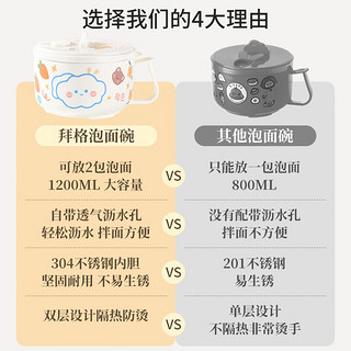 拜格（BAYCO）304不锈钢泡面碗带盖学生上班族饭盒快餐杯大容量可沥水 BX8296