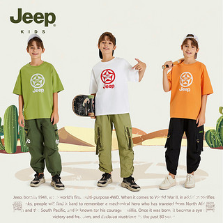 Jeep吉普童装儿童T恤2024夏季男童女童宽松运动休闲潮流短袖上衣 1307橄榄绿 130cm 【身高125-135】