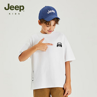 Jeep吉普童装儿童T恤2024夏季男童女童宽松运动休闲潮流短袖上衣 1312白色 140cm 【身高135-145】