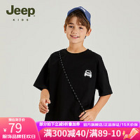 Jeep吉普童装儿童T恤2024夏季男童女童宽松运动休闲潮流短袖上衣 1312黑色 170cm 【身高165-175】